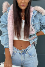 Fake Fur Collar Denim Coat