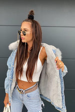 Fake Fur Collar Denim Coat