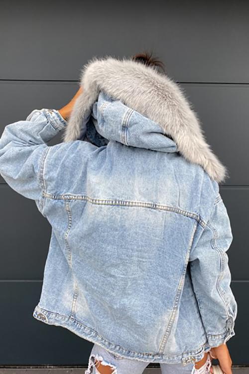 Fake Fur Collar Denim Coat