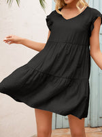 Loose V-neck Fungus Sleeve Mini Dress