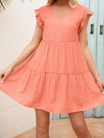 Loose V-neck Fungus Sleeve Mini Dress