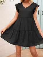 Loose V-neck Fungus Sleeve Mini Dress