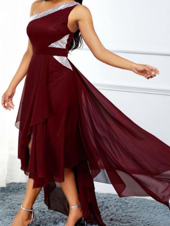 One-shoulder Asymmetrical Hem Slim Dress