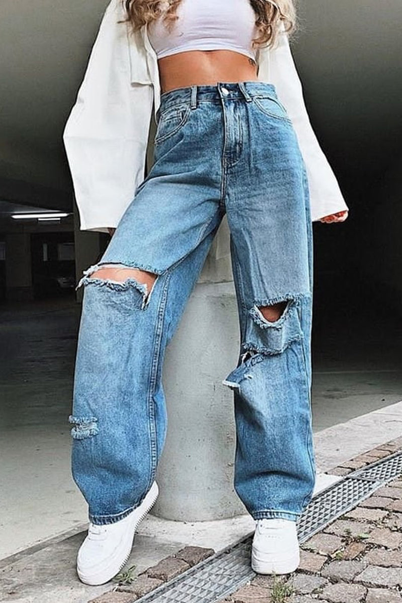 90s Ripped Loose Leg Jeans