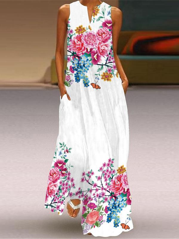 Flower v-necked retro maxi dress