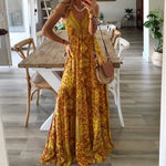 Sexy V Neck Vintage Printed Boho Long Maxi Dress