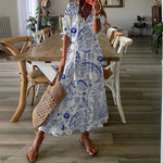 Sexy V Neck Vintage Printed Boho Long Maxi Dress