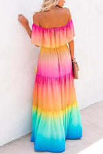 Gradient Off Shoulder Belted Maxi Dress