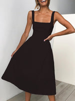 Simple Suspender Square Neck Backless Dress