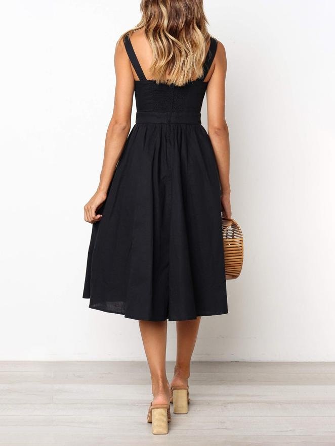 Simple Suspender Square Neck Backless Dress