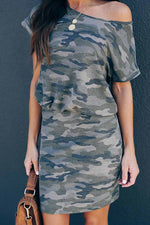 Florcoo Sexy Camouflage Off Shoulder Mini Dress