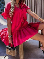 V-neck Short Sleeve Dangle Mini Dress