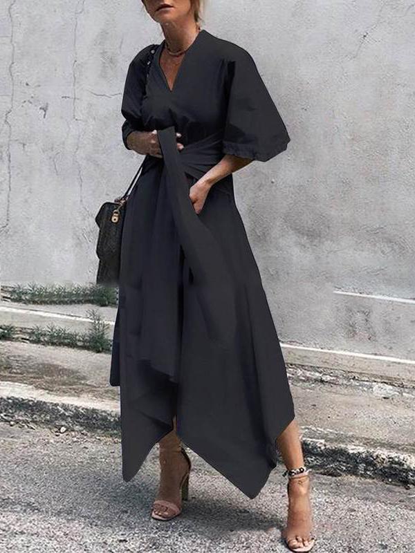 V-Neck Short Sleeve Irregular Maxi Dress