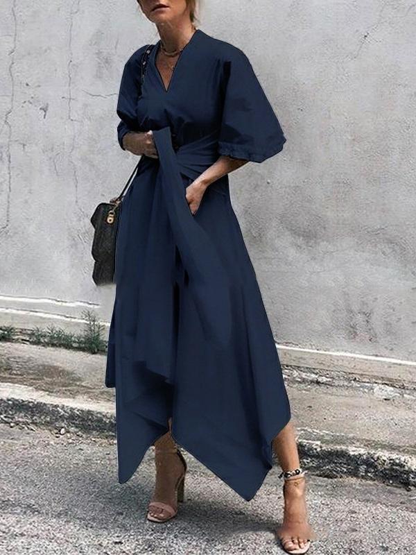 V-Neck Short Sleeve Irregular Maxi Dress