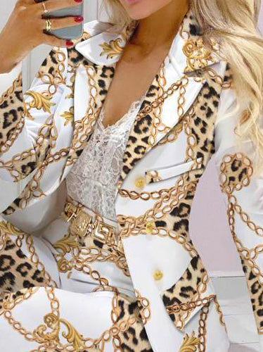 Women's Sets Chain Print Long Sleeve Blazer & Pants Two Piece Set