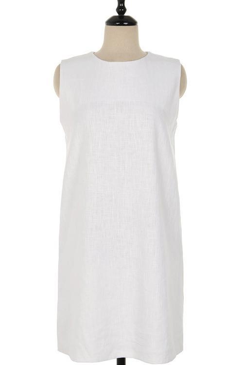 Linen O Neck Sleeveless Mini Dress