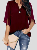 Women's Blouses Casual V-Neck Short Sleeve Chiffon Blouse