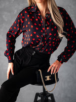 Women's Blouses Collar Drop Shoulder Heart Print Blouse