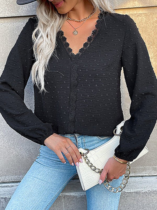 Women's Blouses Commuter Long Sleeve Lace Splice Blouse