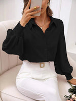 Women's  Blouses Fashion Solid Lapel Lantern Sleeve  Blouse