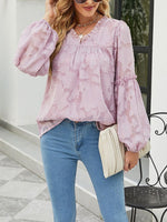 Women's Blouses Floral Texture Chiffon Lantern Sleeve Blouse