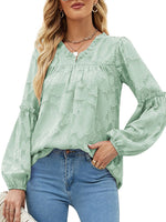 Women's Blouses Floral Texture Chiffon Lantern Sleeve Blouse