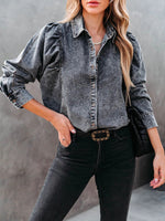 Women's Blouses Lapel Button Long Sleeve Denim Blouse