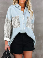 Women's  Blouses Long Sleeve Leopard Print Lapel  Blouse