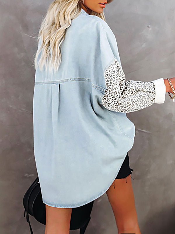 Women's  Blouses Long Sleeve Leopard Print Lapel  Blouse