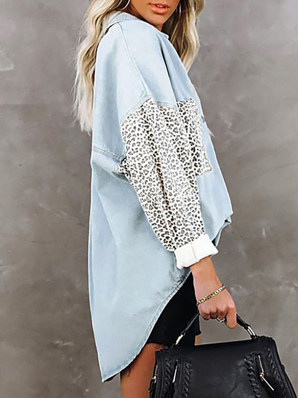 Women's  Blouses Long Sleeve Leopard Print Lapel  Blouse