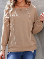 Women's Blouses Loose Pullover Splicing Long Sleeve Blouse