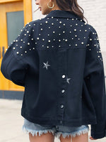 Women's Coats Embroidered Beaded Loose Black Denim Coat