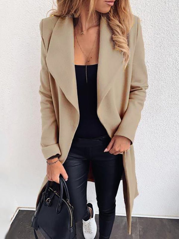 Women's Coats Fashion Lace Up Lapel Pure Wool Coat