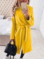 Women's Coats Fashion Lace Up Lapel Pure Wool Coat