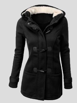 Women's Coats Hooded Horn Leather Double Button Zipper Coat