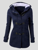 Women's Coats Hooded Horn Leather Double Button Zipper Coat