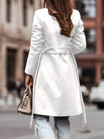 Women's Coats Lapel Double-Breasted Belted Long Sleeve Coat