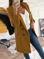 Women's Coats Lapel Fitted Woolen Long Sleeve Coat