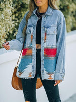 Women's Coats Lapel Pocket Denim Stitching Woolen Retro Coat