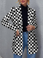 Women's Coats Plaid Notched Lapel Padded Shoulder Coat