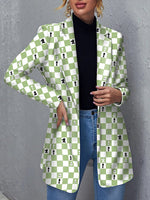 Women's Coats Plaid Notched Lapel Padded Shoulder Coat