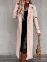 Women's Coats Simple Lapel Belted Long Sleeve Woolen Coat