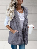 Women's Coats Solid Sleeveless Hooded Pocket Fur Vest