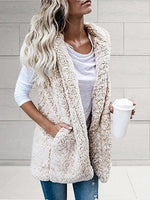 Women's Coats Solid Sleeveless Hooded Pocket Fur Vest