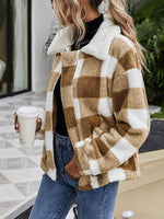 Women's Coats Zip Up Lapel Collar Plaid Coat