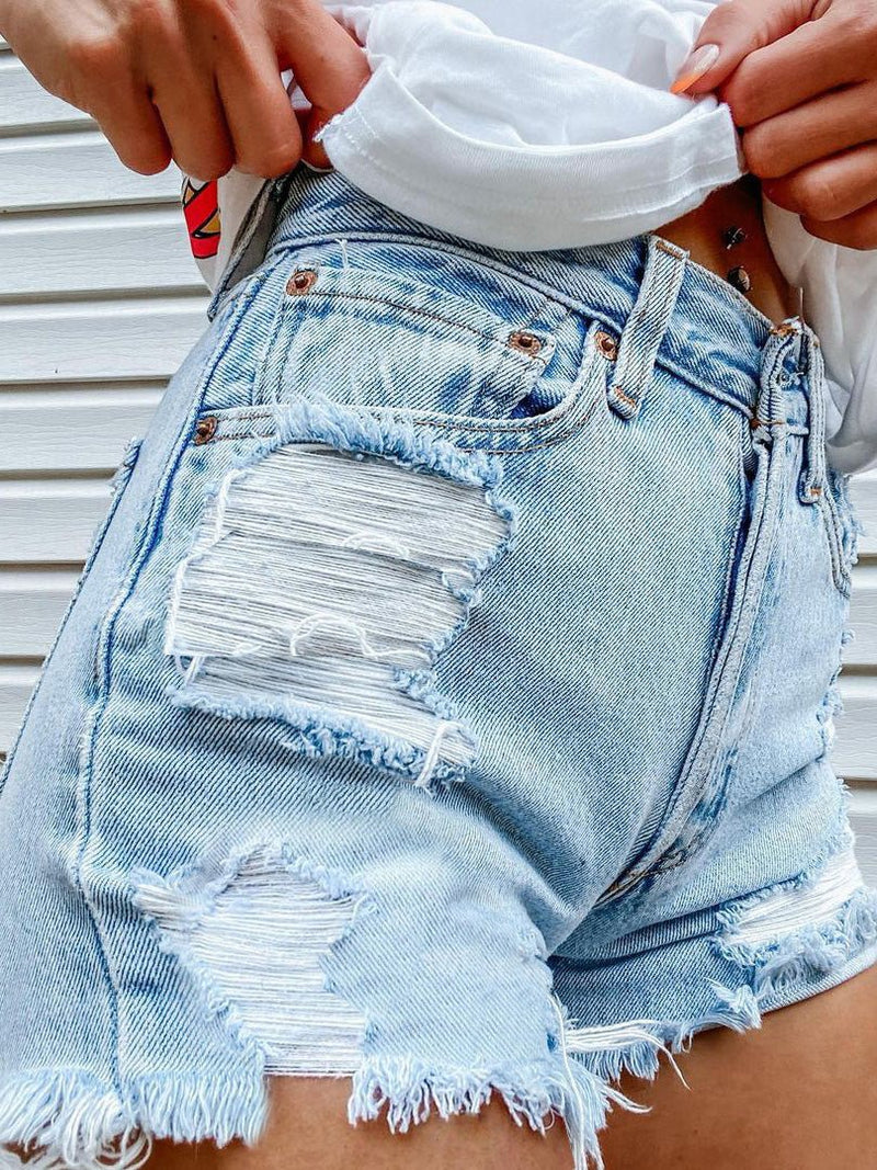 Women's Denim Shorts Casual Mouth Bite Bullet Print Denim Short