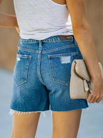 Women's Denim Shorts Casual Ripped Straight Denim Shorts