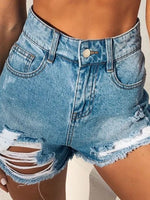 Women's Denim Shorts High Waist Single Breasted Ripped Denim Shorts