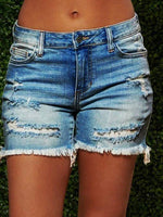 Women's Denim Shorts Ripped Fringed High-Stretch Denim Shorts