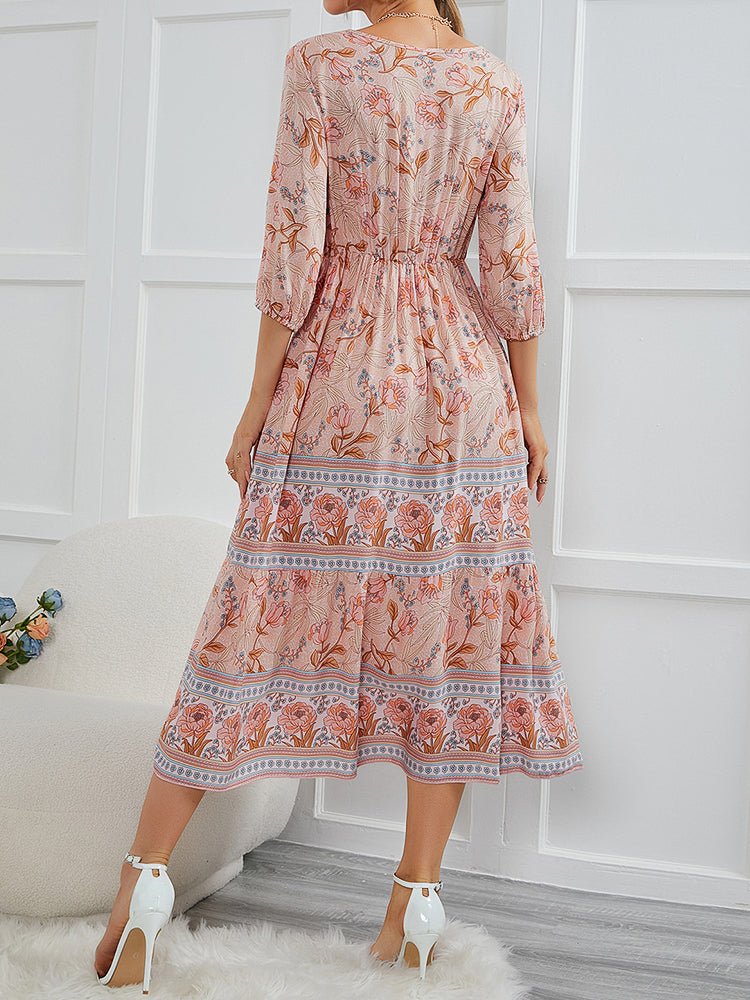 Women's Dresses Bohemian Printed Medium Sleeve Midi Dress